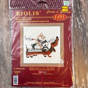 Riolis Cross Stitch Kit with Musical Cats and Dog
